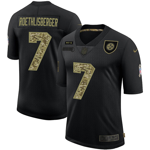 Men's Pittsburgh Steelers #7 Ben Roethlisberger 2020 Black Camo Salute To Service Limited Stitched Jersey